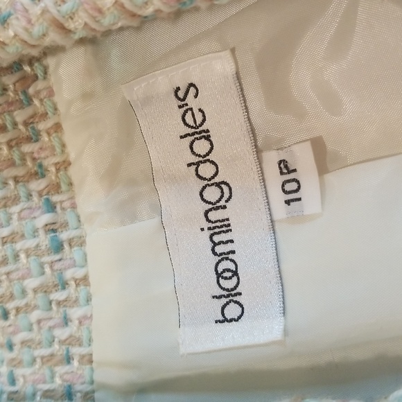 Bloomingdale's | Cream and Blue Tweed Suit Jacket Size 10P - Picture 7 of 11